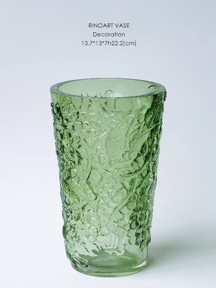 DC150 - Embossed Glass "Grape Flowing Light" L@lique "Fortune Yellow Amber" Crystal-like Vintage Vase