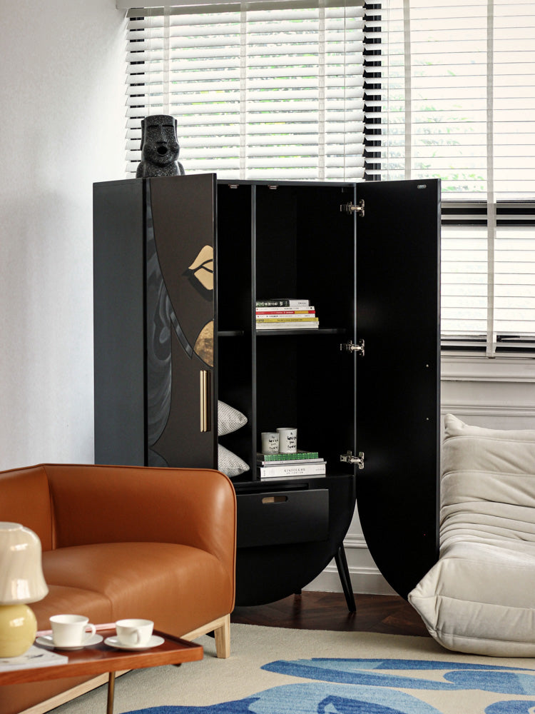 GA011 - Art Deco Genuine Gold Foil! Art Cabinet Matisse "Lovers" Lacquered Wood U-shaped Side Cabinet