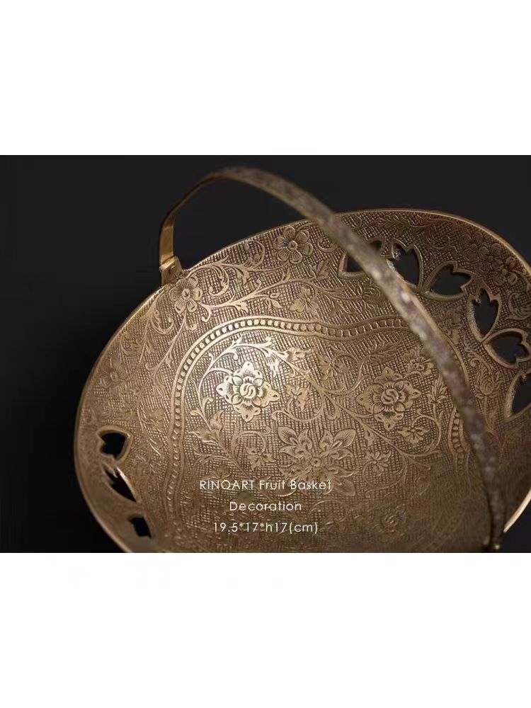 DC199 - Home Indian import! Dix@n handmade brass carving "Jin Hua Man Pen" fruit bowl storage plate