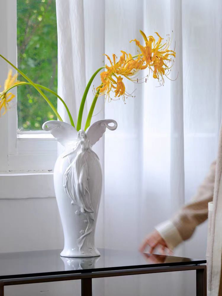 DC181 - AstierdeVillatt* Series Embossed Vintage Artifact "Lily Goddess" Pearl Glaze Vase Decoration