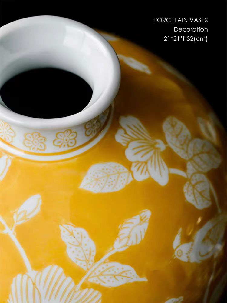 DC089 (Golden) - "Wealthy Yellow Orchid" Lucky Decoration Entrance Living Room Vase Flower Arrangement Fortune Yellow New Chinese Style Decoration