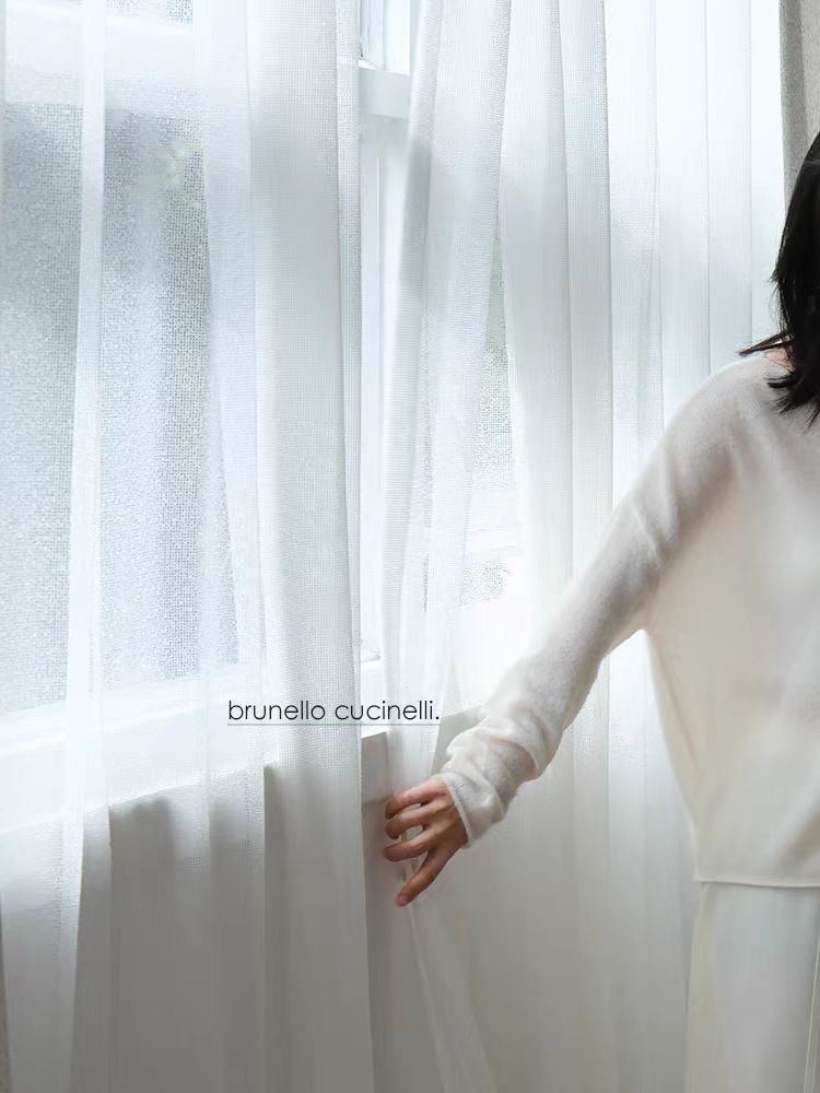 FS012 - Classic "Wind Fabric" Point Embroidery Relief Fine Grid Translucent Sheer Curtains Floor-to-Ceiling Window Curtains