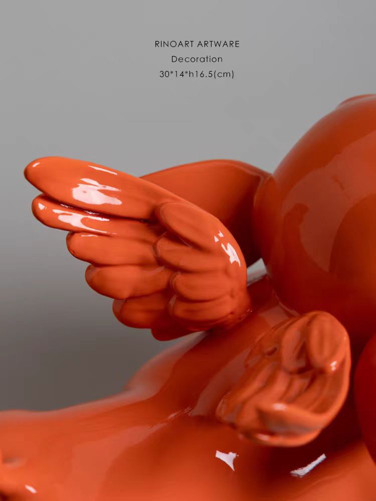 DC258 - Home Herm@s Deco exclusive collection "Good Luck Comes" orange resin sculpture art ornament