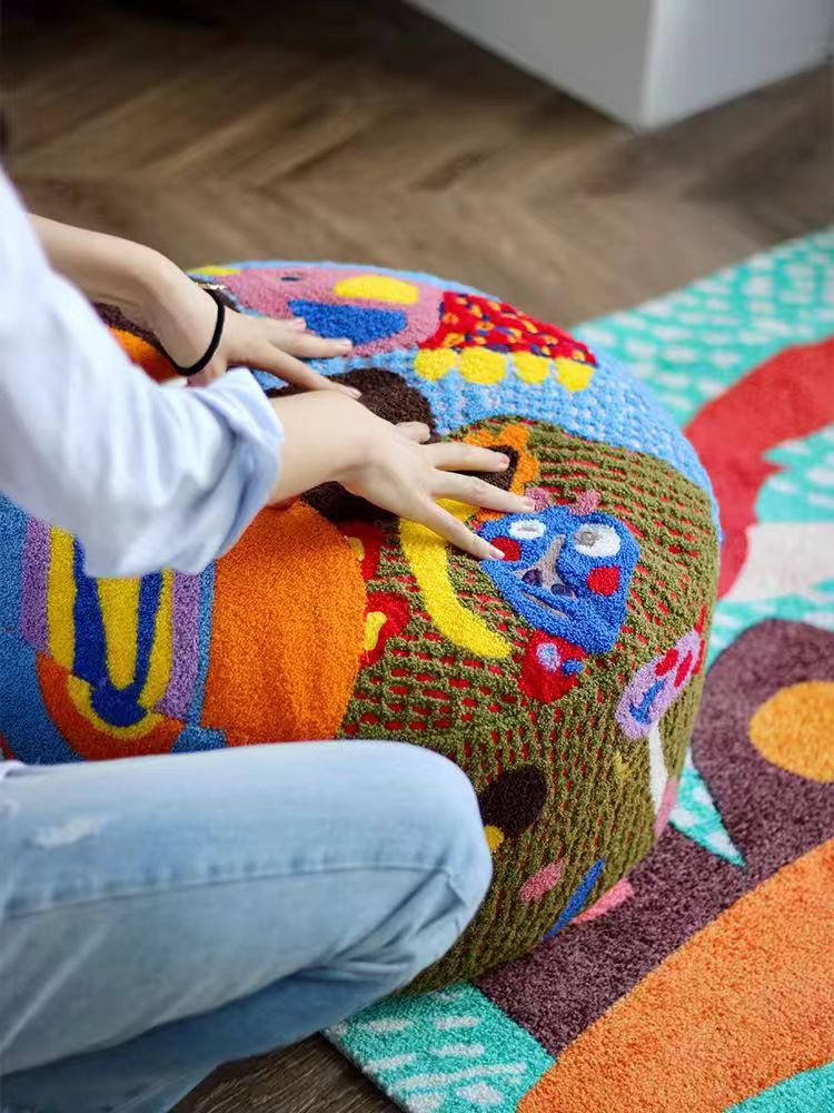 CH024 - Artist  "Rainbow Ears" Wool Pouf for Kids