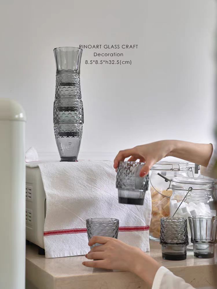 DC208 - Home Decor 4 Pieces! Spanish Relief Crystal Glass Cup "Year of the Fish" Koi Fish Water Cup Housewarming Gift