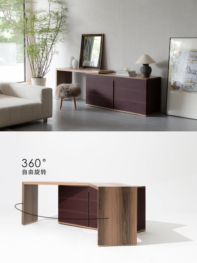 GA040 - Study Room Series "Expandable" Dining Side Cabinet Vintage Ebony Red Writing Desk Dual-use Bar Table Desk Storage Wine Cabinet