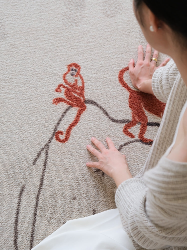 CP107 - West Africa "Waiting/Red Monkey" New Zealand Plant Hand-Dyed Brown Wool Carpet Living Room Art Mat
