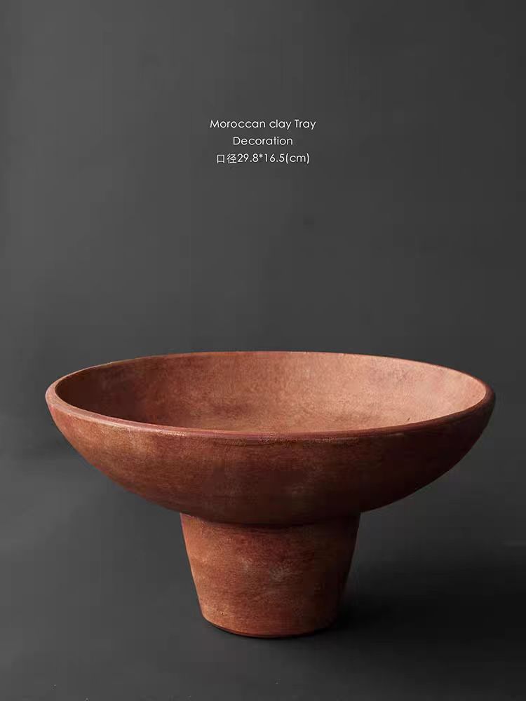 DC031 (Set) - Home Moroccan high-legged fruit plate handmade pottery red green vase imported art decoration tray