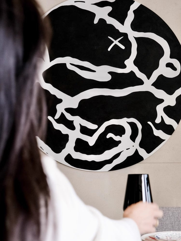 AH142 - Stylish Dining Room Art "Black and White Coordinates" Abstract