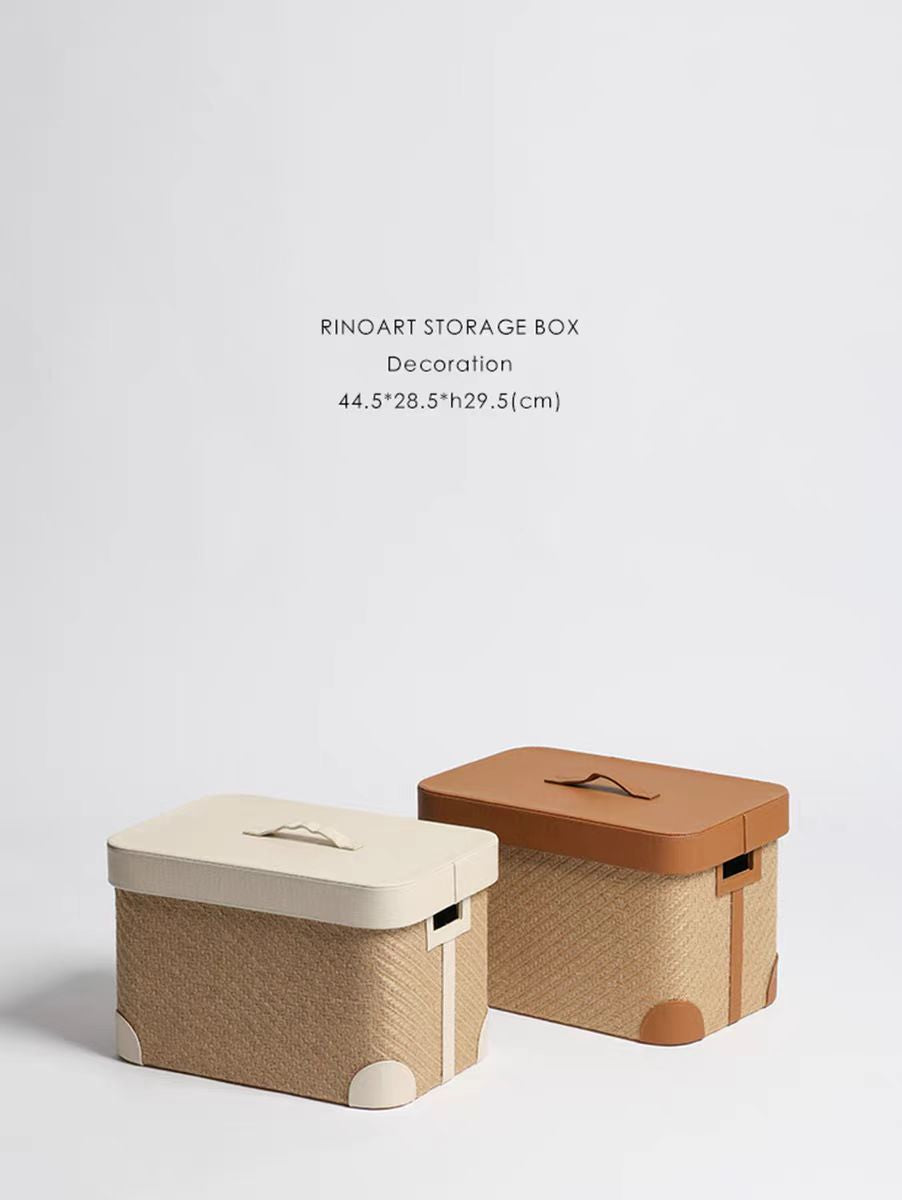 DC169 (Single) - Home Decor Hermès flax hand-woven Italian fine leather dirty clothes basket with lid, multi-purpose storage box