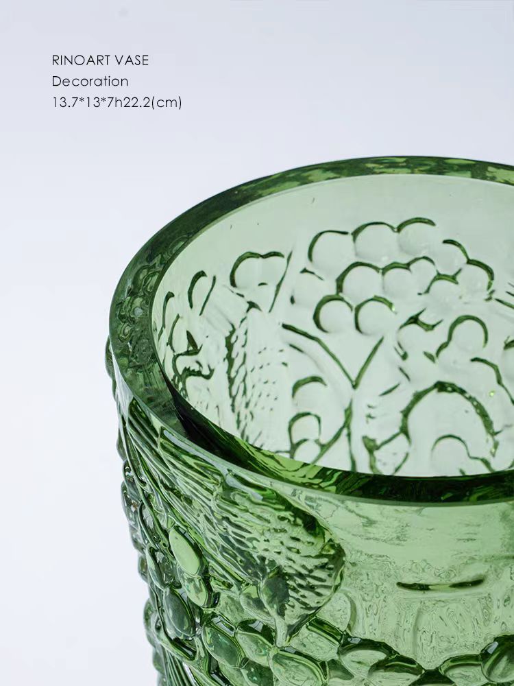DC150 - Embossed Glass "Grape Flowing Light" L@lique "Fortune Yellow Amber" Crystal-like Vintage Vase