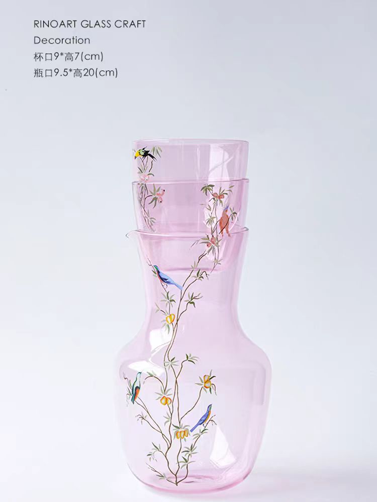 DC154 - Venice Antique Glass/Rare Bird Series Cold Water Jug Juice Jug Wine Decanter Set of 1 Jug and 2 Cups