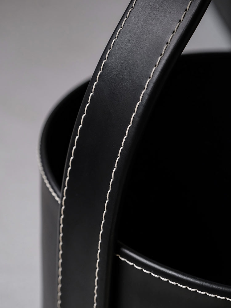 YA020 - HERM@S So Black Italian Handcrafted Saddle Leather Sofa Side Table: Luxurious, Portable, Bedside