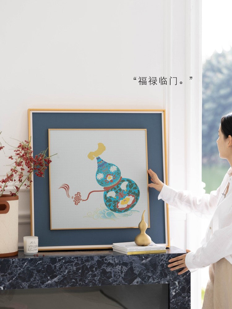 AP099 - Gold Thread Cloisonné Painting "Fortune and Prosperity" New Year Gourd Art