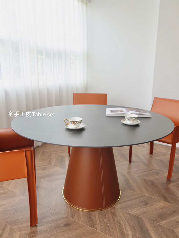 YA003 - European Imported Handmade Leather Family Multi-purpose Round Dining Table Network Rock Table Light Luxury Modern Simple