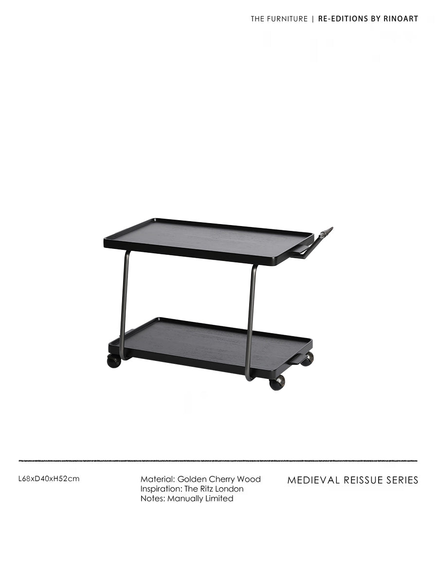 YA012-1 - Exclusive Samurai Black! Vintage Mobile Small Cart Sofa Side Table Dining Cart