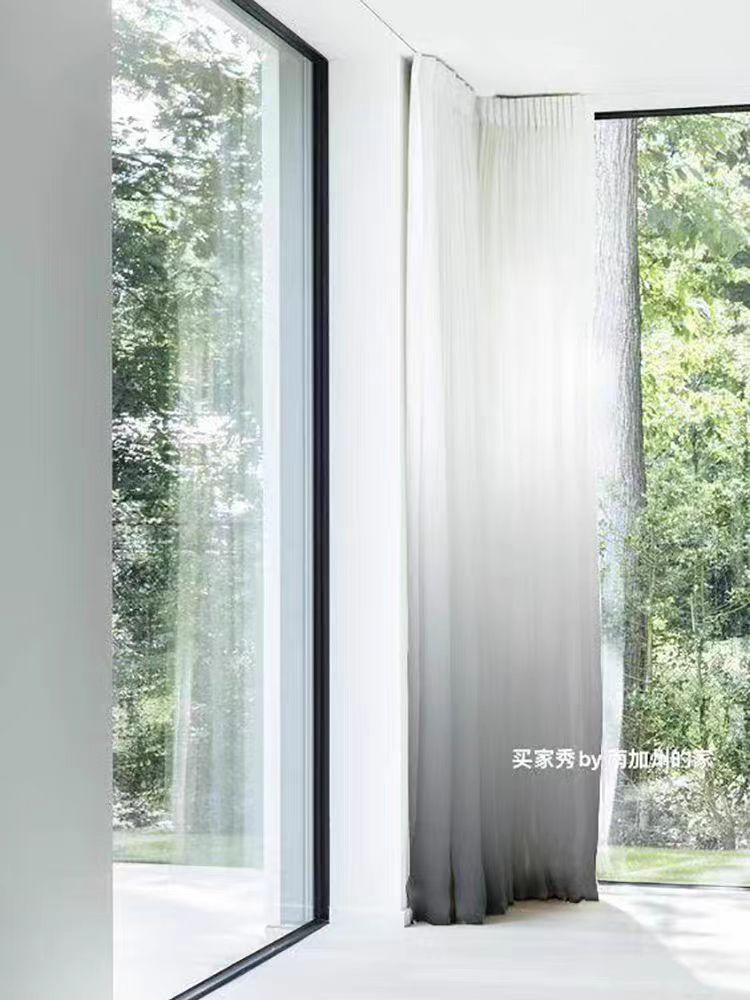 FS010 - Gradient! Mikimot@ Tahitian Pearl Grey Silk Soft Light Living Room Sheer Curtains Translucent Floor-to-Ceiling Window Curtains
