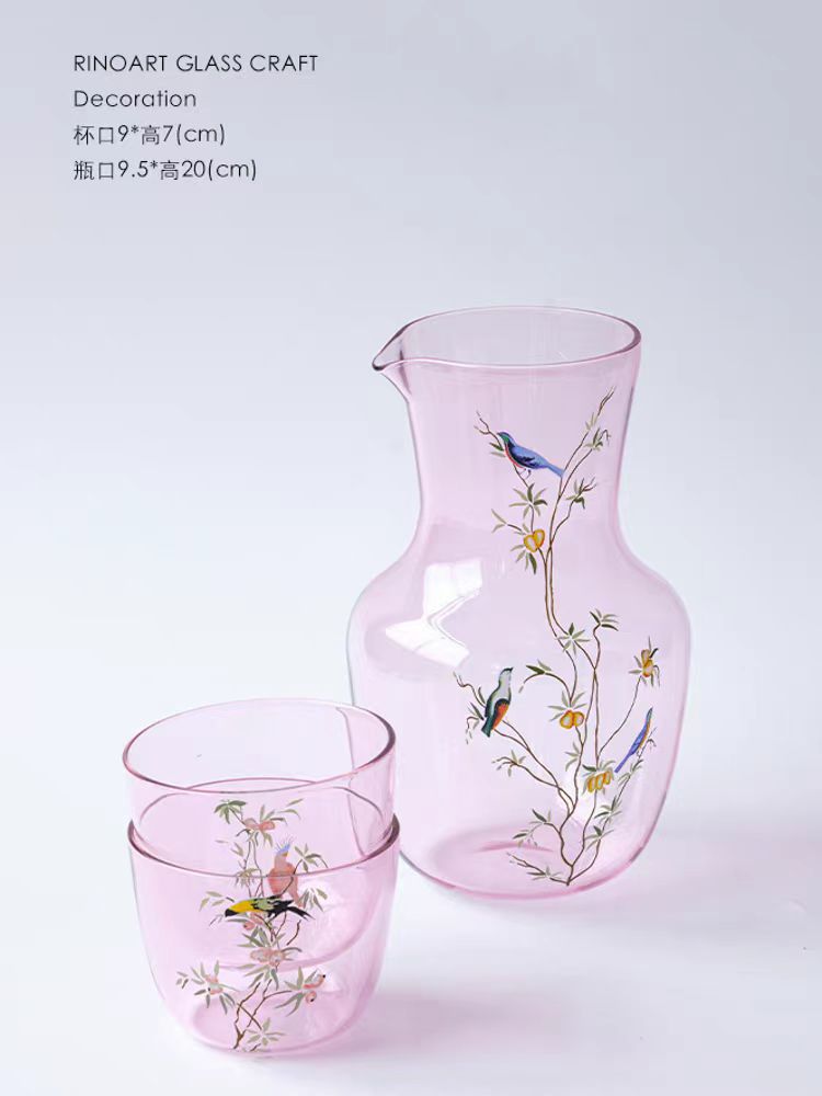 DC154 - Venice Antique Glass/Rare Bird Series Cold Water Jug Juice Jug Wine Decanter Set of 1 Jug and 2 Cups