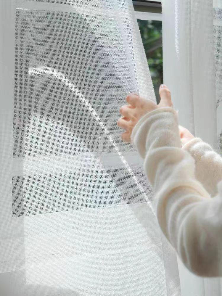 FS012 - Classic "Wind Fabric" Point Embroidery Relief Fine Grid Translucent Sheer Curtains Floor-to-Ceiling Window Curtains