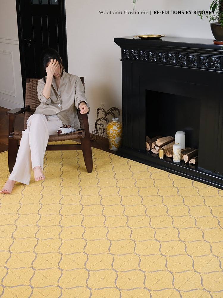 CP084 - Wool Relief Carpet / Mansion Gingko Three-Dimensional Art Light Yellow Living Room Carpet Mat