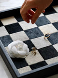DC058 - Used CH@NE* black and white checkerboard horsehair tray foyer desktop storage jewelry tray