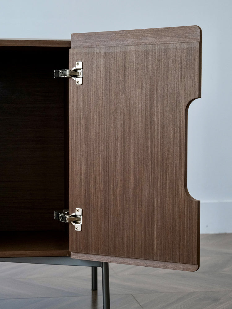 GA015 (4-Door) - New Chinese Vintage Cream Top Grain Saddle Leather Marble Foyer Cabinet: Double-door Side Cabinet
