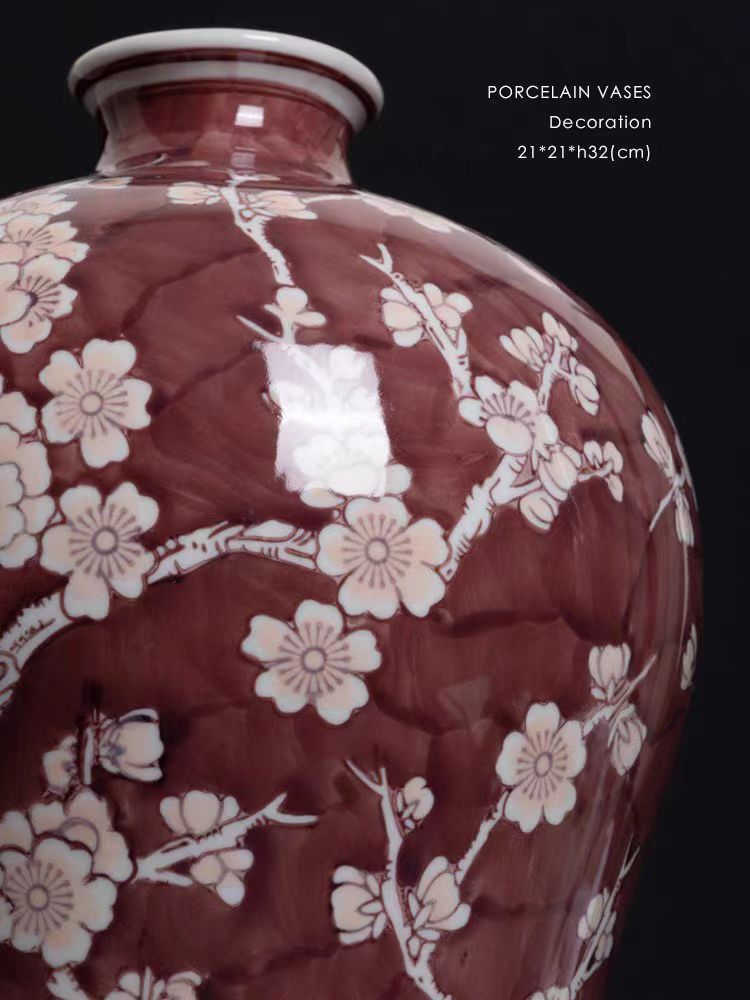 DC229 - Home Decor Hand-painted Underglaze "Cinnabar Plum Bottle" Oriental Good Implications New Chinese Style Vase Flower Arrangement Decoration