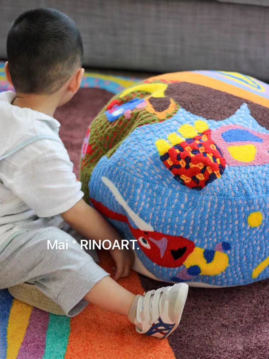 CH024 - Artist  "Rainbow Ears" Wool Pouf for Kids