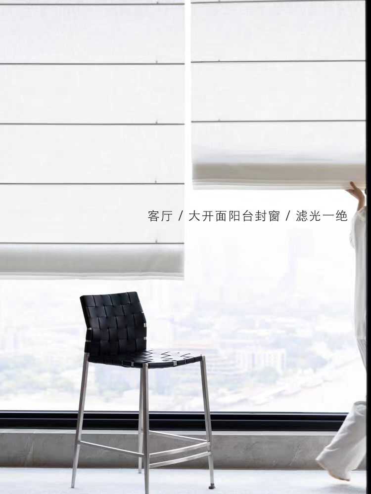 FA017 - Curtain Intelligent Electric Roller Blind / French Linen Roman Blind High Drape Soft Light Living Room Blackout Curtains