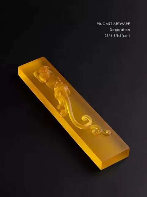 DC235 - ForbiddenCity "Wealth Beckoning Qilin" New Chinese style amber desk paperweight opening fortune item gift