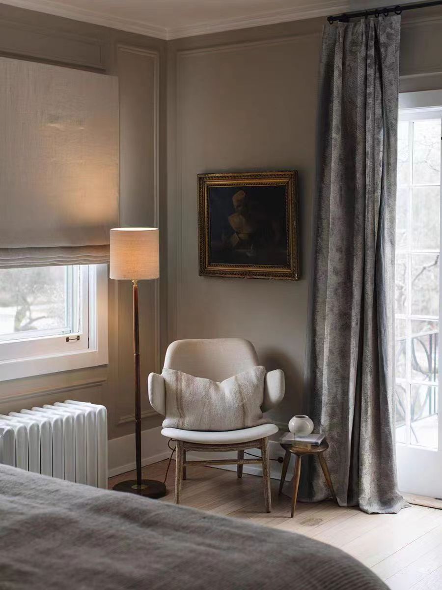 FA016 - Curtain Water Ripple Cashmere Series Silver Grey Solid Dark Lines High Drape Bedroom Blackout Living Room Floor-to-Ceiling Curtains