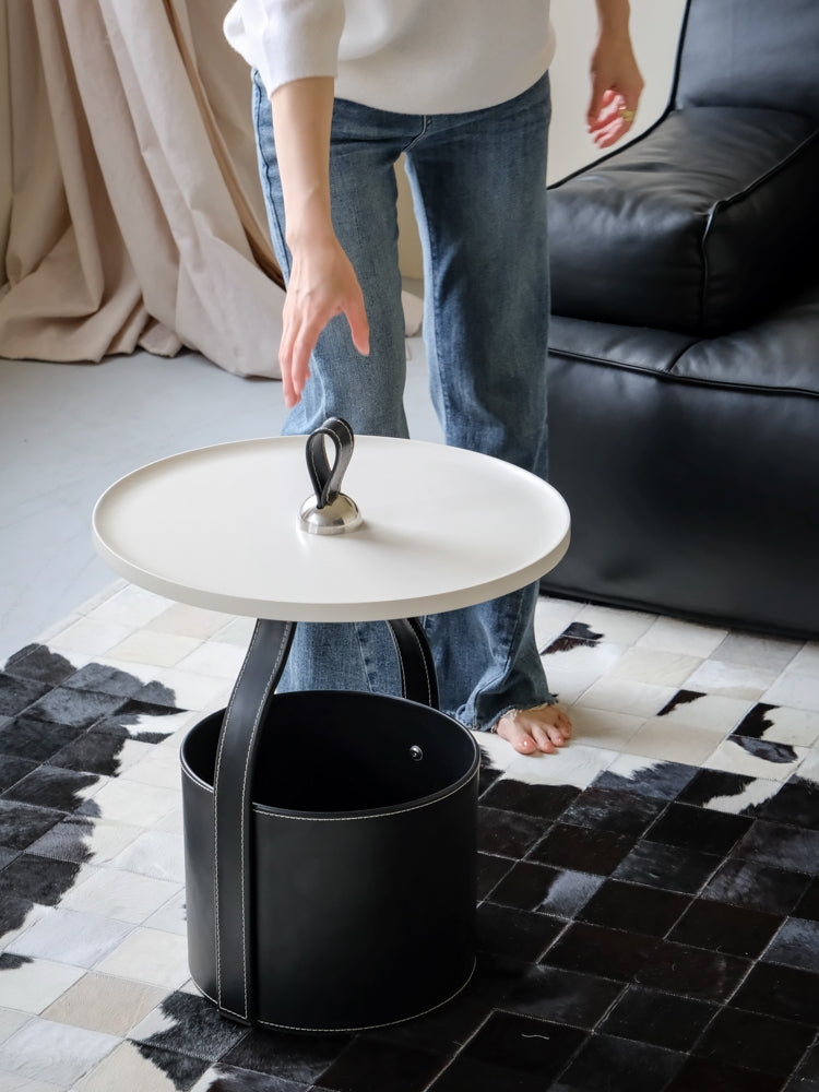 YA020 - HERM@S So Black Italian Handcrafted Saddle Leather Sofa Side Table: Luxurious, Portable, Bedside