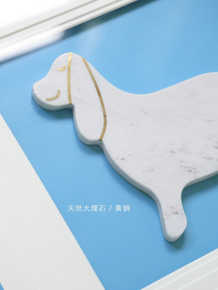 AH224 - ITALY Natural Marble "Guardian of Love" Dog Art Decorative Painting