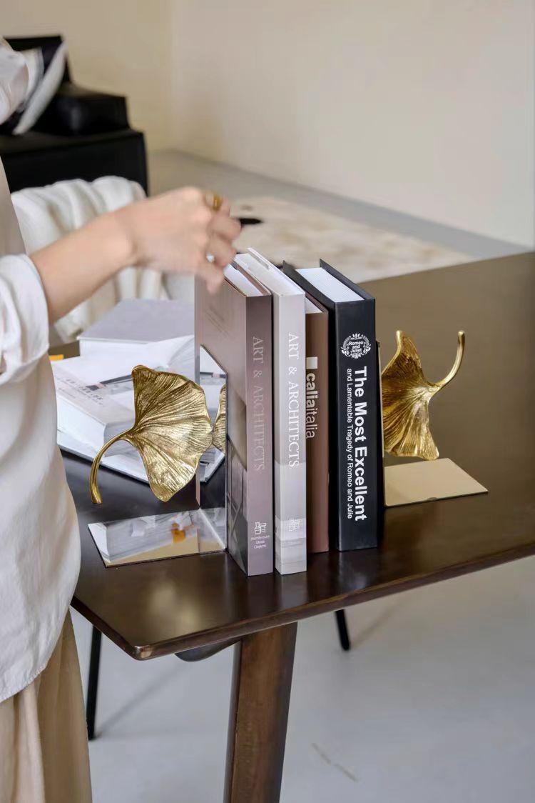 DC113 - Gold ginkgo leaf handmade "scholar wealth" bookends study storage and organization