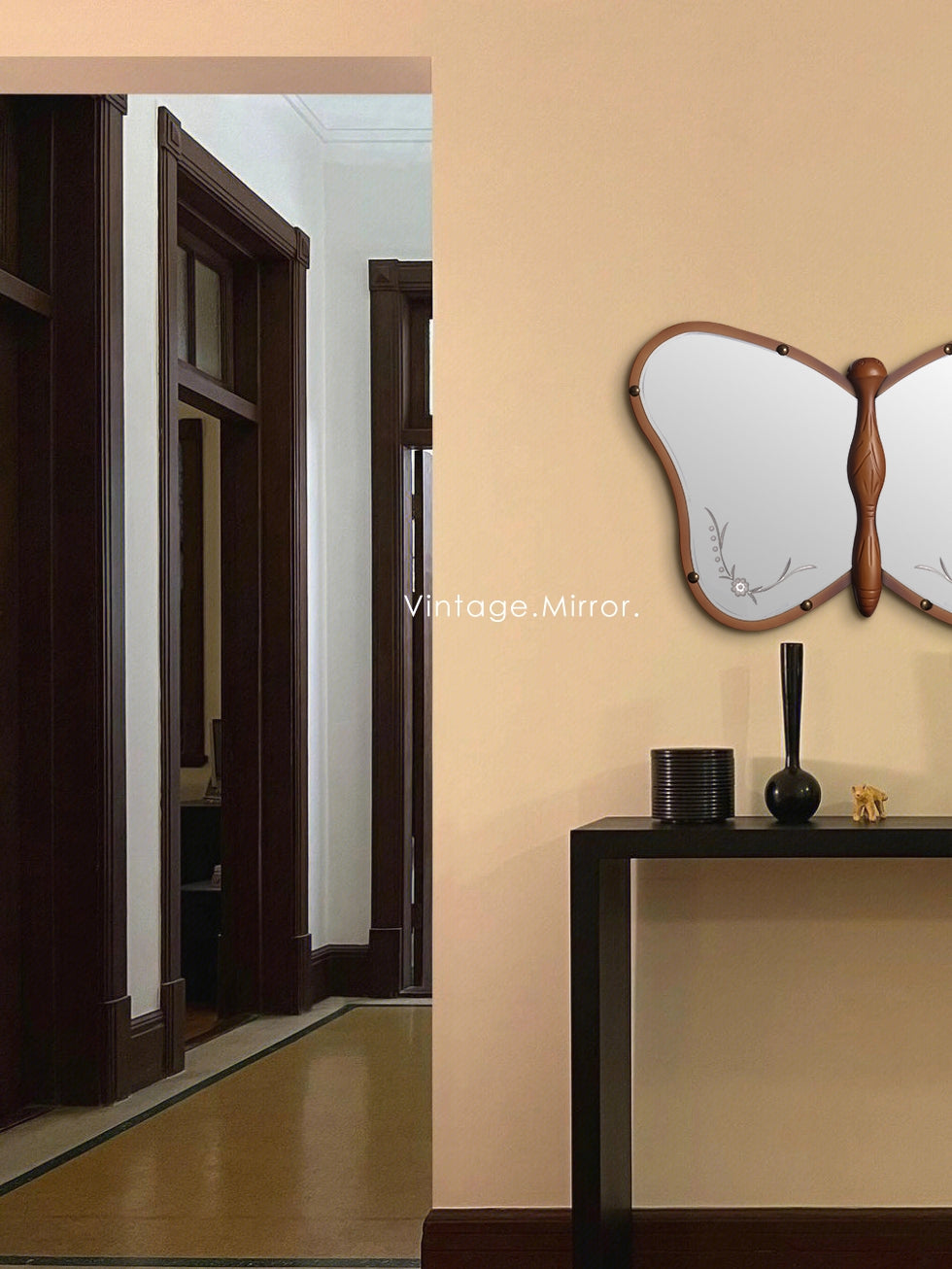 DZ017 - Vintage Solid Wood Mirror 1970 "Madame Butterfly" Hand-Carved French Vanity Mirror Half-Length Mirror Entrance Mirror