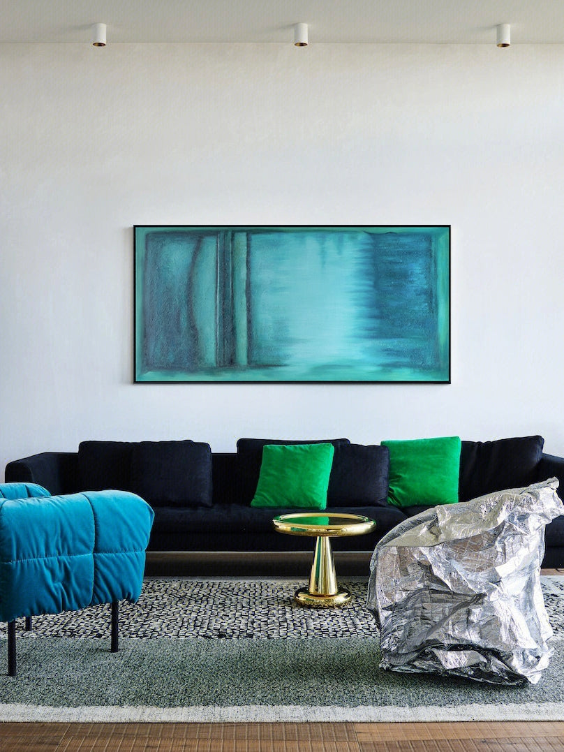 AH235 - Texture Painting "Quiet Lake" Green Modern Abstract Art Living Room Wall Decor