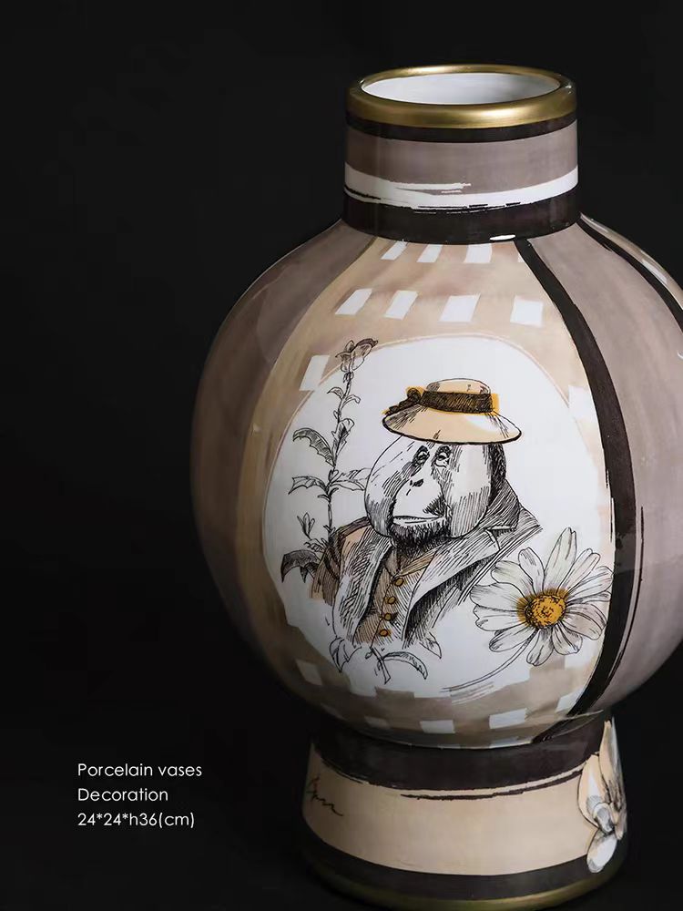 DC159 - Classic Italian Light Cocoa The King Underglaze Painted Porcelain Vase