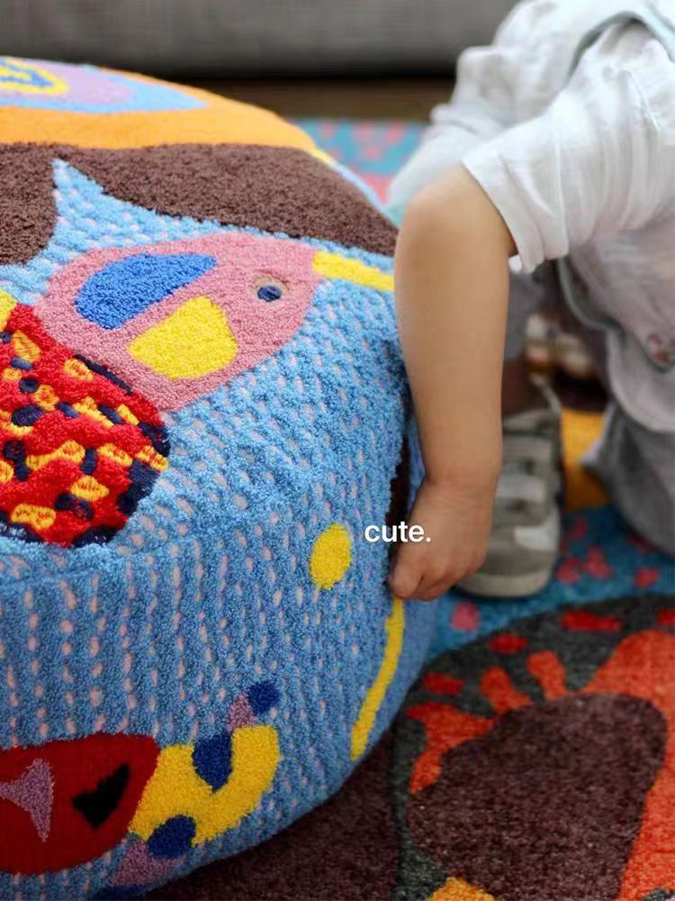 CH024 - Artist  "Rainbow Ears" Wool Pouf for Kids