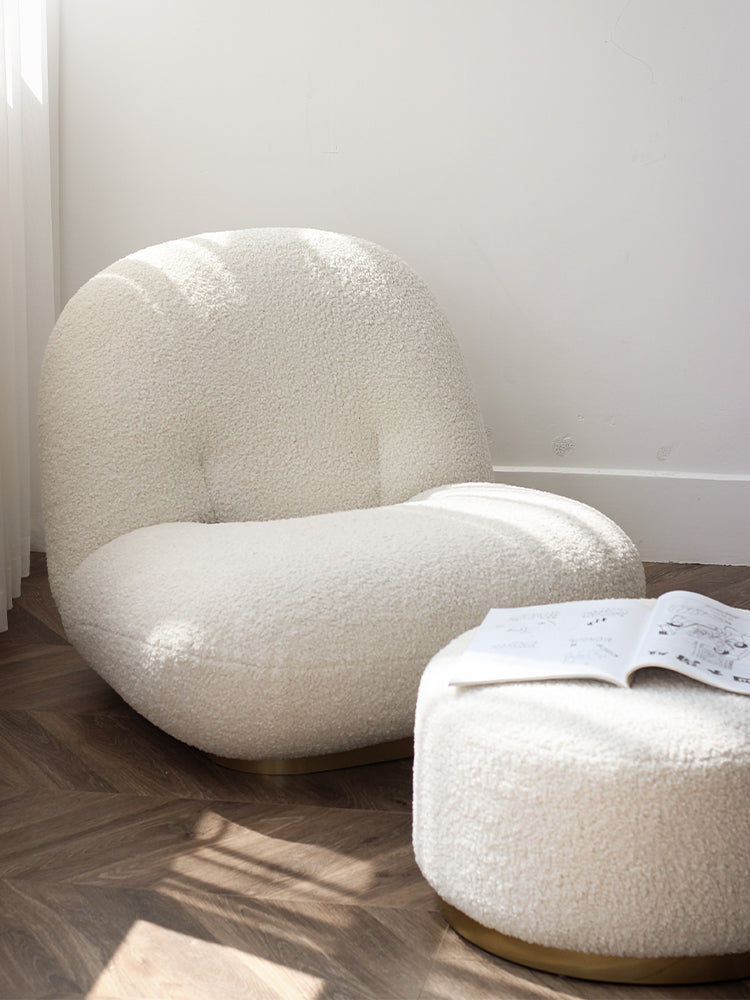 CH013 - Nordic Minimalist Lamb Wool Sofa Living Room Coffee Shop Lazy Single Sofa with Sitting Stool