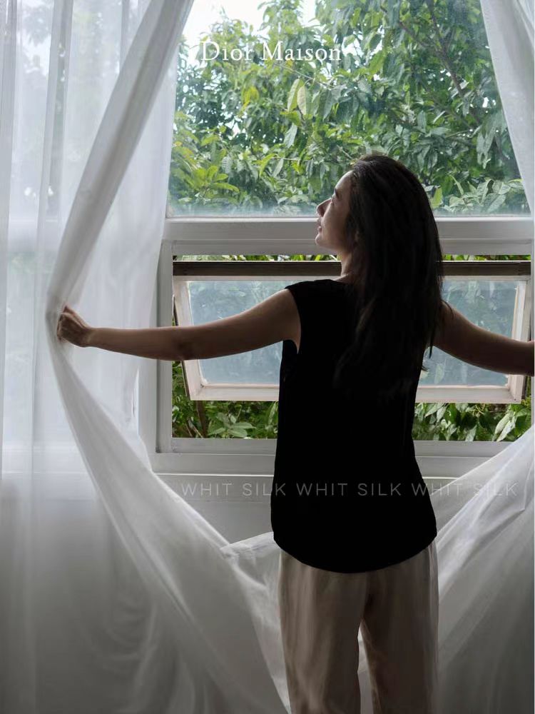 FS001 - DiorMaison Embroidered Silk Little Bee Soft Light Sheer Curtains Anti-Mosquito Translucent Living Room Bedroom Floor-to-Ceiling Curtains