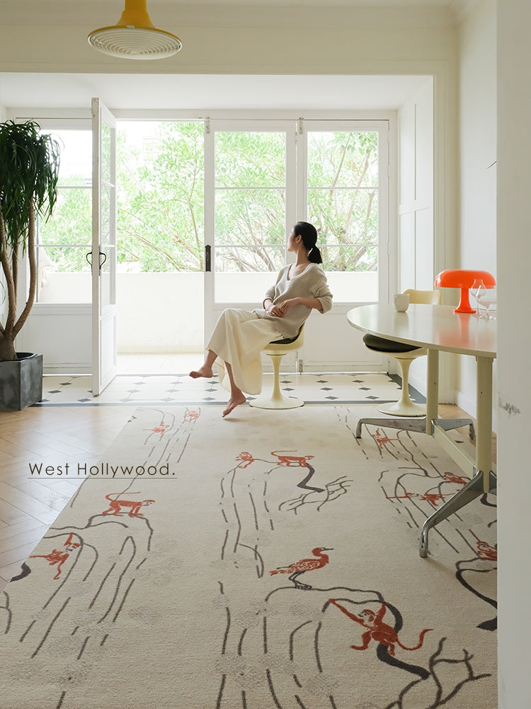 CP107 - West Africa "Waiting/Red Monkey" New Zealand Plant Hand-Dyed Brown Wool Carpet Living Room Art Mat