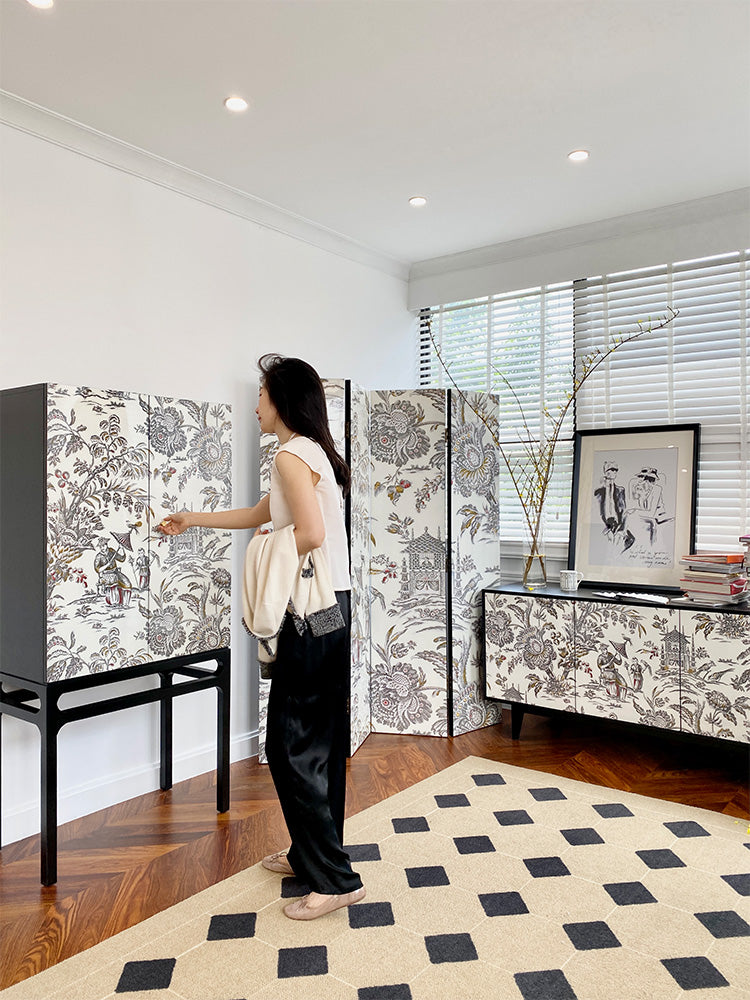 GA009 - COCO Lady French Multi-purpose Upright Cabinet Foyer "Oriental Dream" Vintage Art Deco Black White