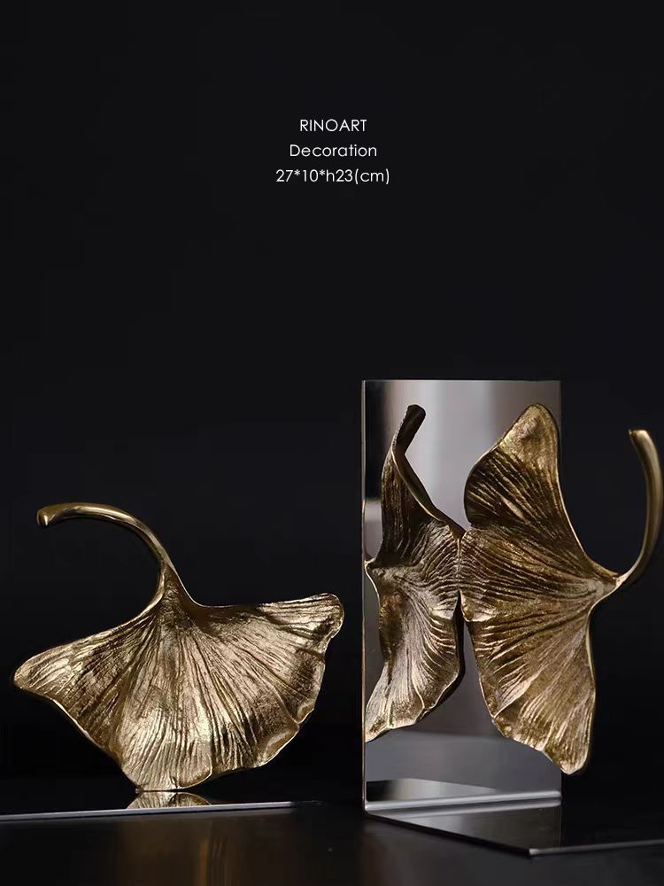 DC113 - Gold ginkgo leaf handmade "scholar wealth" bookends study storage and organization