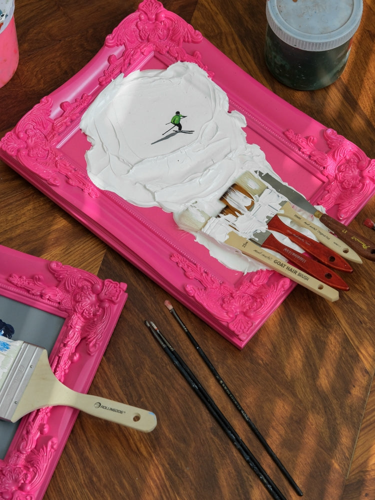 AH153 (Set) - Stylish Hand-painted Art "Skier/Surfer" Thick Paint Installation Art Piece for Hanging