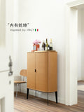GA031 - ITALY Large Capacity Dining Side Cabinet Bar Cabinet! Golden Thread Wood Grain Curved Foyer Cabinet Living Room Storage Cabinet