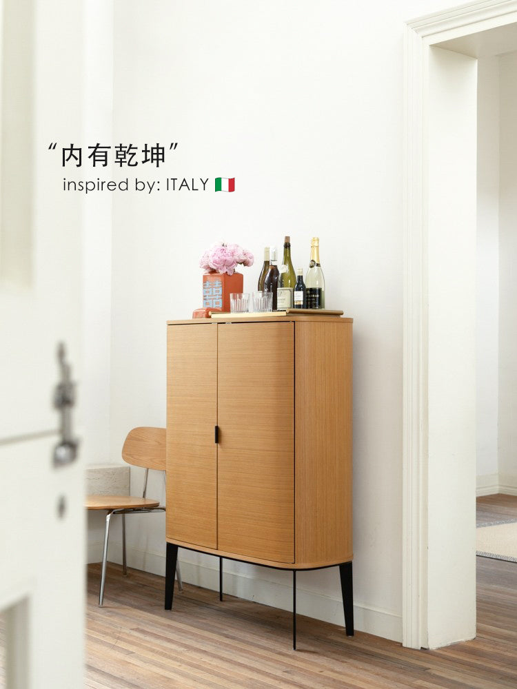 GA031 - ITALY Large Capacity Dining Side Cabinet Bar Cabinet! Golden Thread Wood Grain Curved Foyer Cabinet Living Room Storage Cabinet