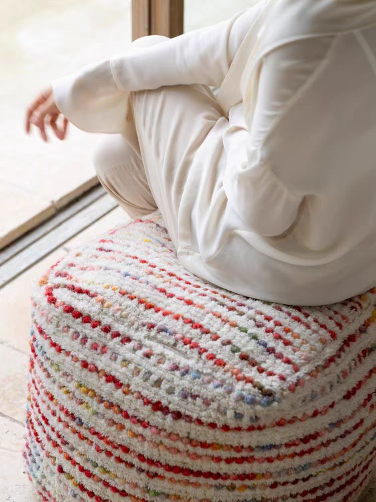 CH083 (Colored) - Handwoven Indian Pouf