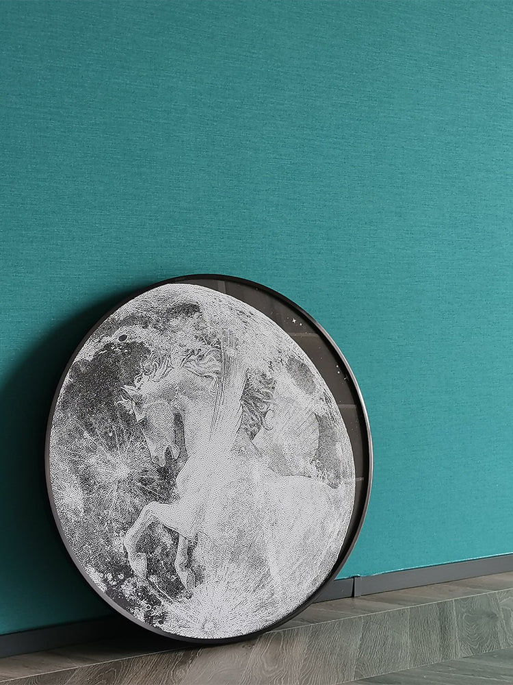 AP057 - 3D Visual "Star Moon White Horse" Black and White Oil Painting, Unique Wall Art