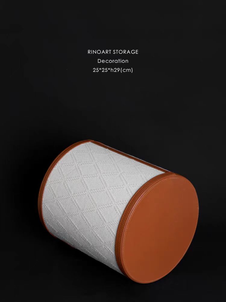 DC309 - Home Loro Piana antique white pearl embossed leather outer stitched leather storage basket bedroom dirty clothes basket