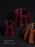 DC163 - Home Decor Hermès gold-brown teak storage basket, cloakroom jewelry underwear storage bag top layer leather cosmetic bag